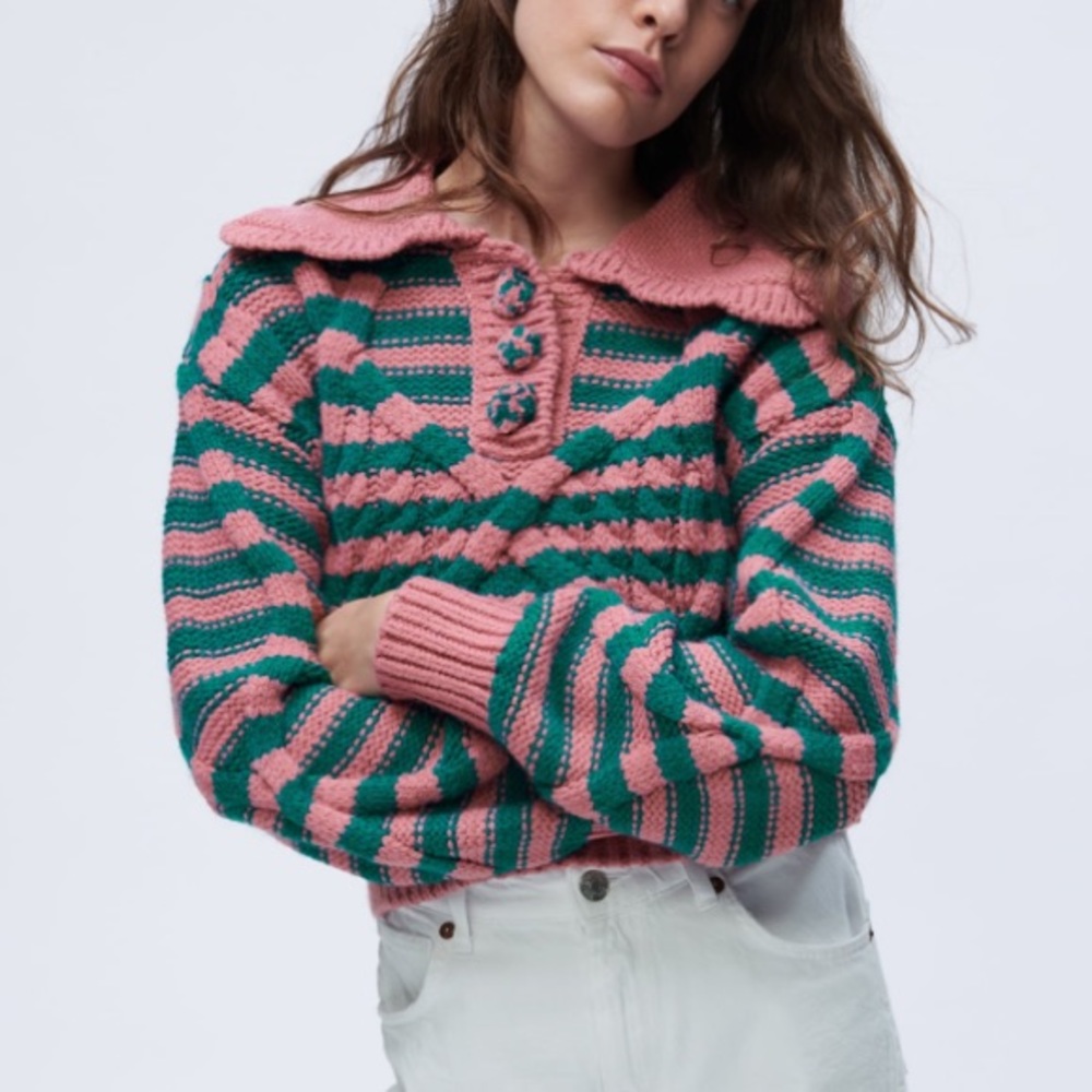 zara striped cable knit sweater